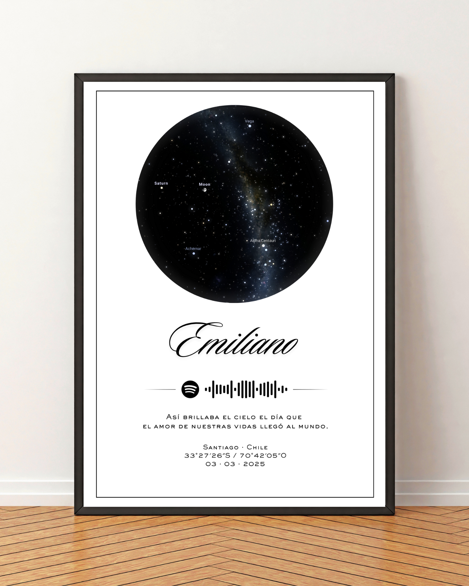 Mapa estelar Modelo minimalista + Spotify