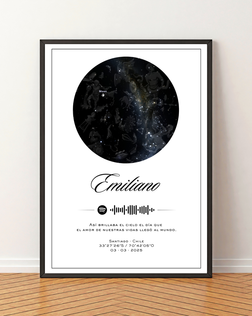 Mapa estelar Modelo minimalista + Spotify