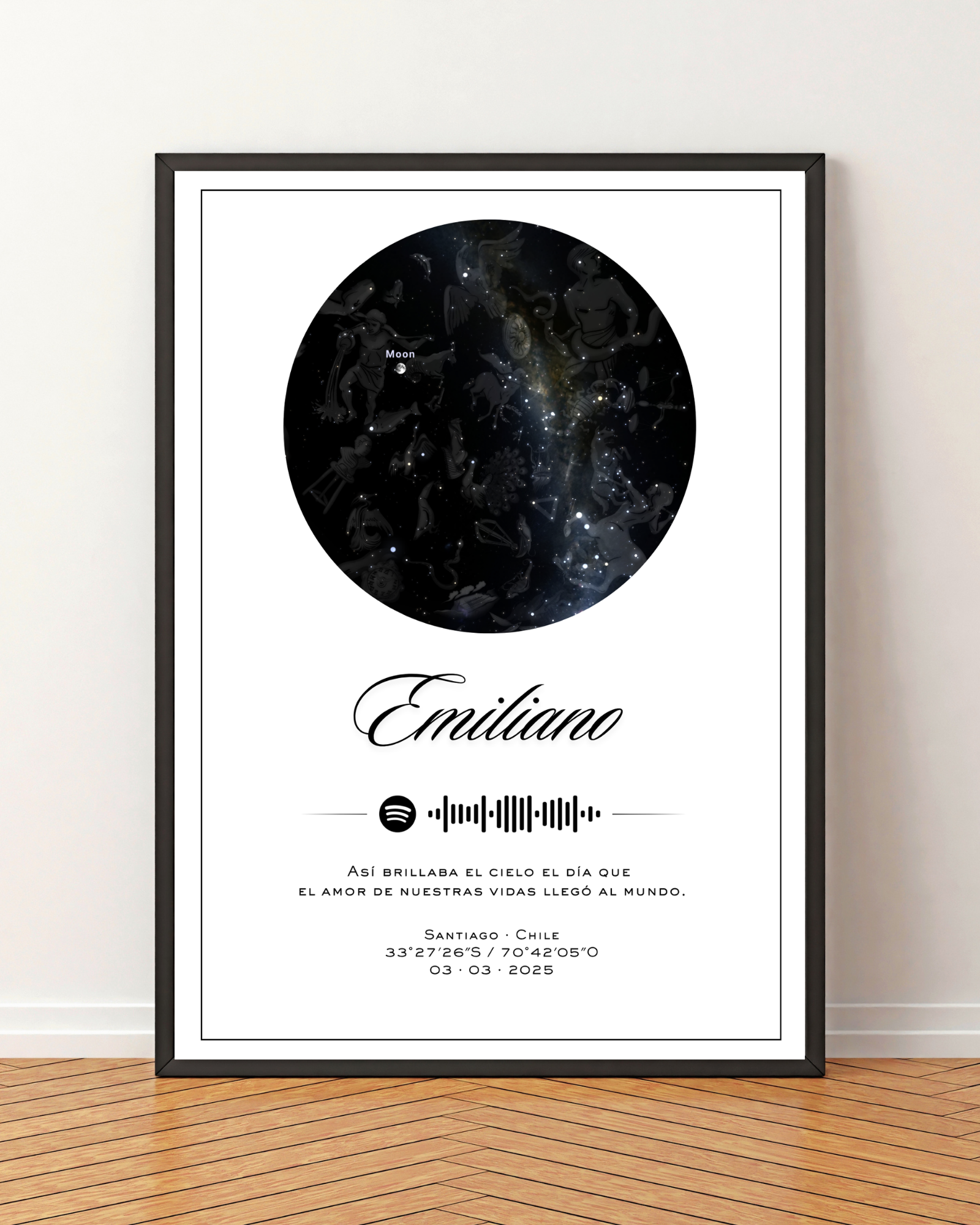 Mapa estelar Modelo minimalista + Spotify