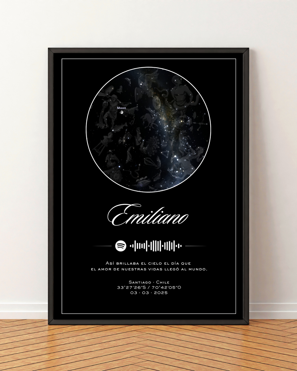 Mapa estelar Modelo minimalista + Spotify