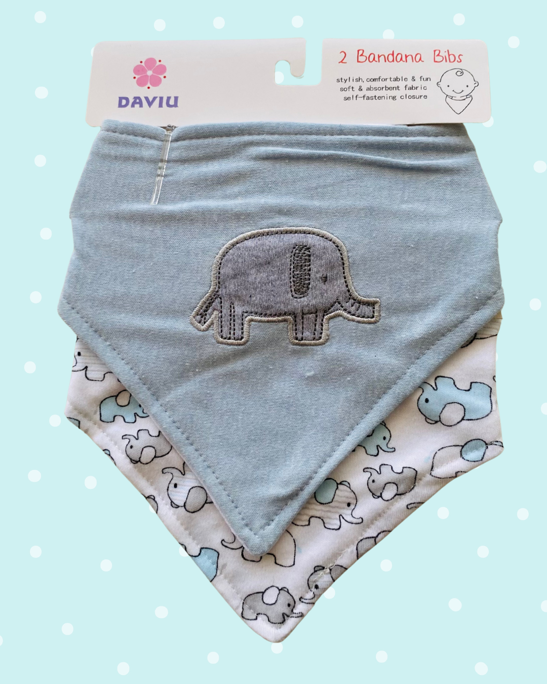 Set 2 Bandanas de bebé algodón - Elefante