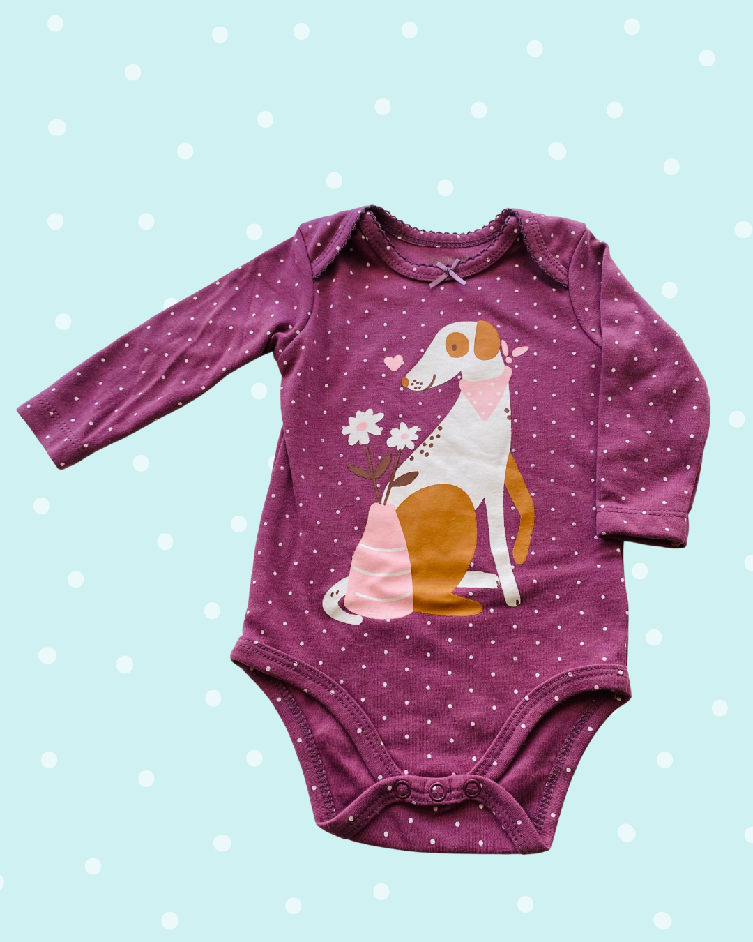 Body manga larga niña – Perrito Morado 100% algodon