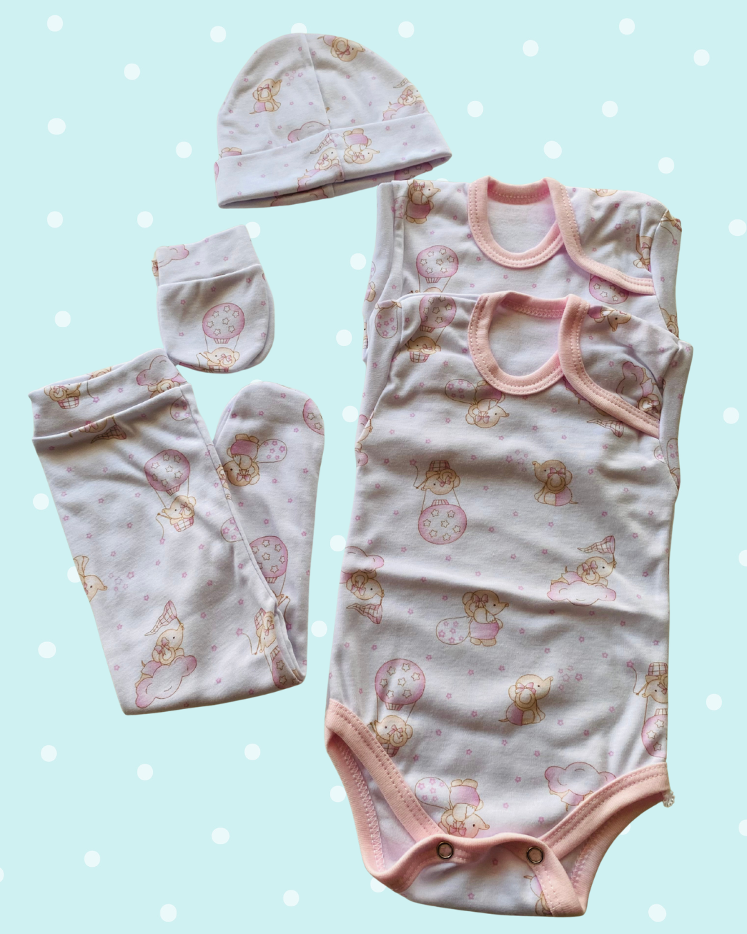 Ajuar recién nacido 5 piezas - Niña Elefantes rosa
